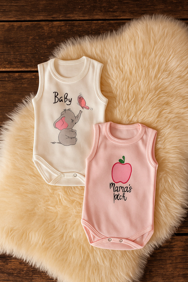 MADALİNA %100 PAMUKLU FİL BASKILI KIZ BEBEK SIFIR KOL BODY