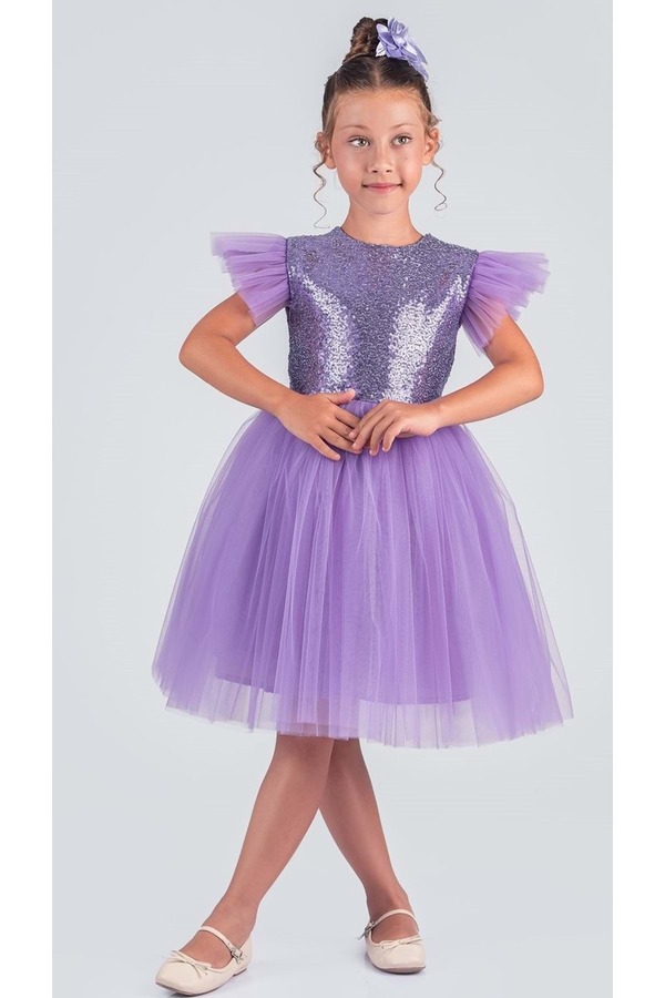 Mnk Baby&Kids Tüllü Kız Çocuk KPL Elbise MNK0526 LİLA