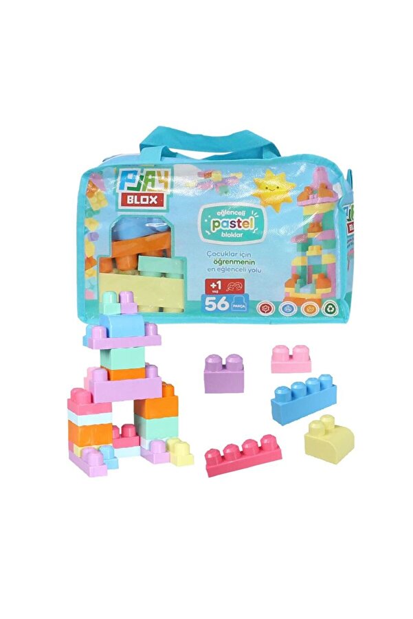 NEWBRENDHOME Öğretici Eğitici Oyuncaklar 2915 Play Blox Pastel Blok Yapı Oyuncakları 56 Parça ,Saklama Çantalı ,1