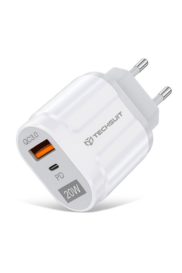 Techsuit-Încărcător de perete USB-C PD20W, QC3.0 Techsuit, alb, CHPD038 1