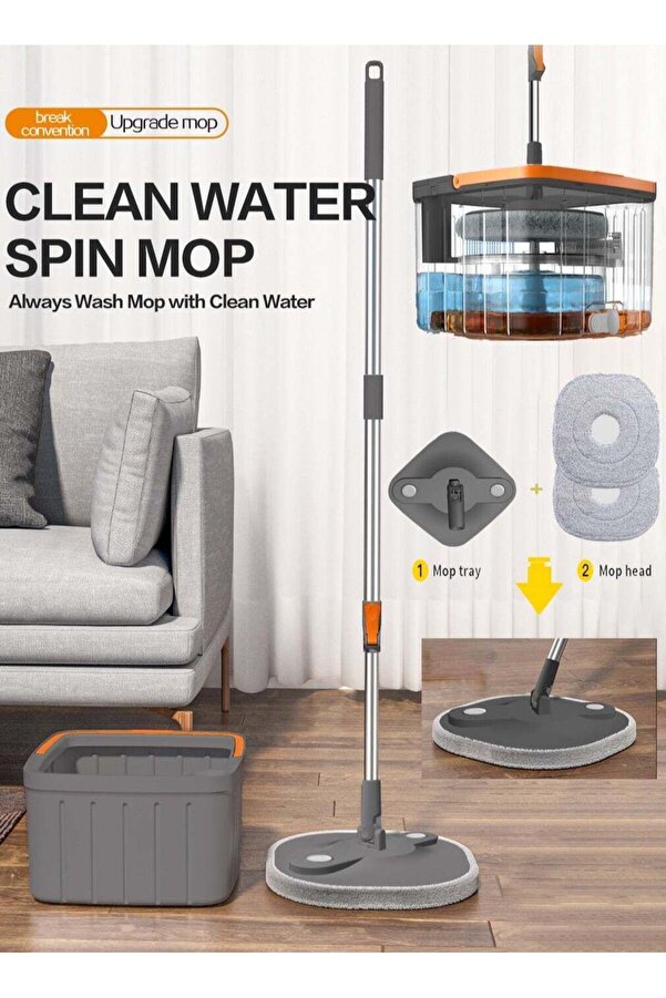 Generic-HOMESTAR Spin Mop and Bucket with Wringer Set, Square Flat Floor Set,360 Degree Self Wash Separatio 1