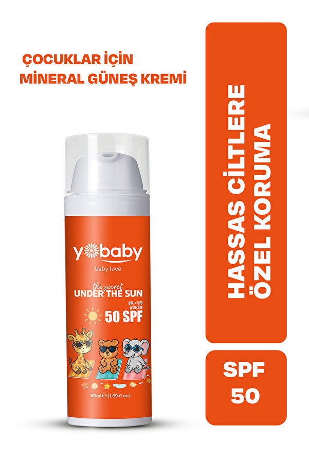 yobaby SPF50+Vegan Mineralli Yüksek Korumalı Suya Dayanıklı Nemlendirici Güneş Koruyucu 50ML Çocuk Yetişkin