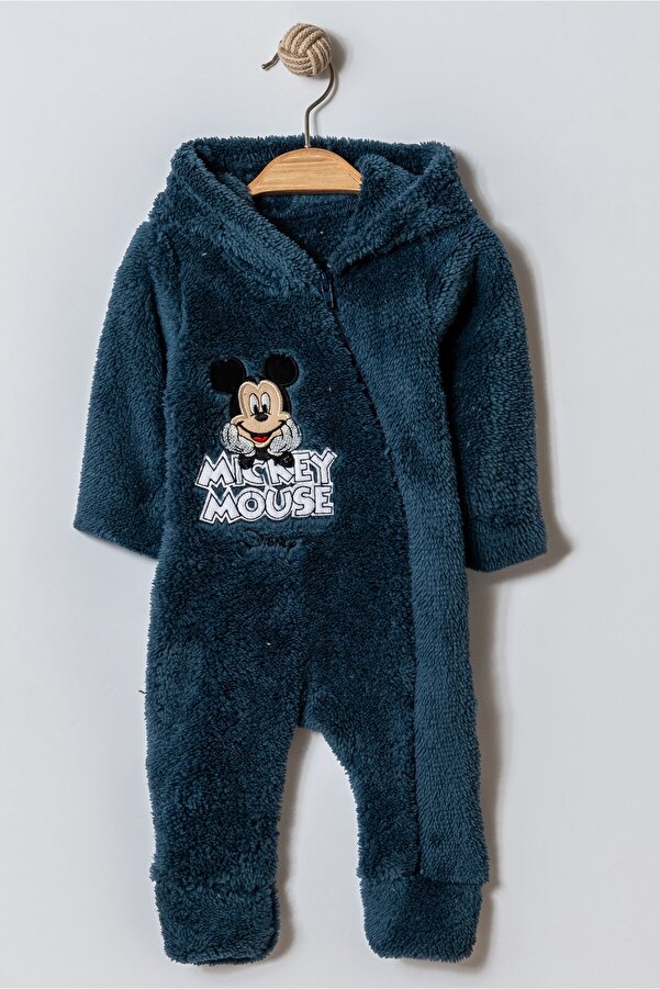Chicsy Baby Kışlık Tatlı Welsoft Mickey Mouse Nakışlı Fermuarlı Kapüşonlu Bebek Tulum
