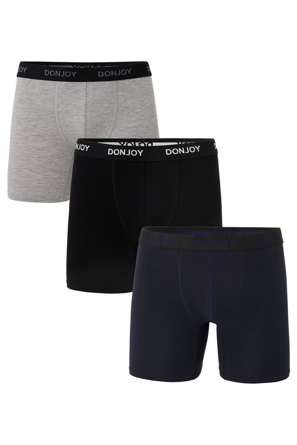 don joy Men's 3-Piece Combed Cotton Long Leg Boxers with Elastic Waist