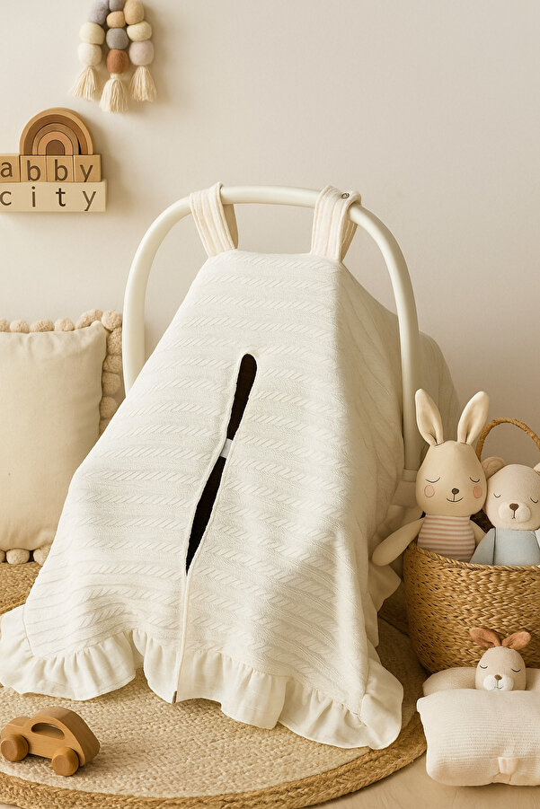 Babycitytr %100 Pamuk Örgü Puset Örtüsü & Minderi Bebek Arabası Örtüsü Minderi