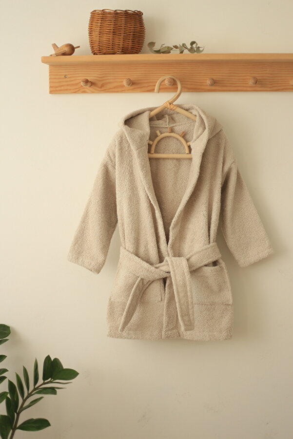 ilays beauty Buldan Dokuması Bebek/çocuk Bornozu Taş Rengi