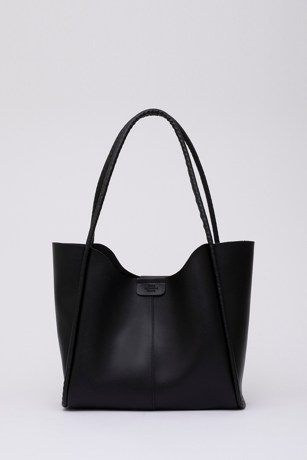 Shaka Siyah Shk76 Çıtçıtlı Fitil Askılı Suni Deri Makyaj Çantalı Büyük Boy Kadın El ve Omuz Çantası