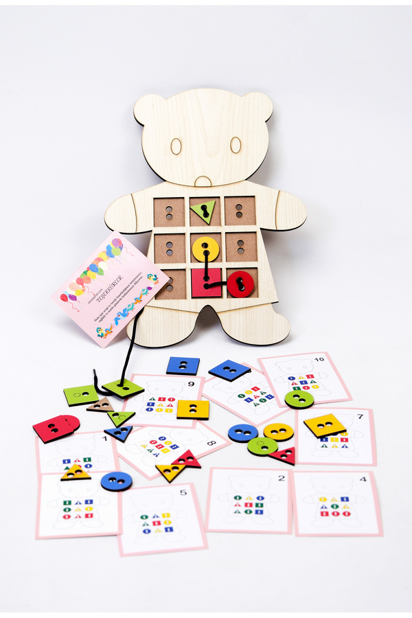 WoodStory Eğitici Ahşap Ayıcık Oyunu ve İp Geçirme Çalışması Montessori