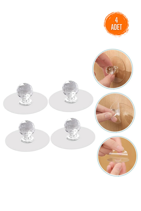 Ganjem-Furniture Drawer Handle 4 Pieces Crystal Look Door Window Handle Non-Marking Adhesive Handle 1