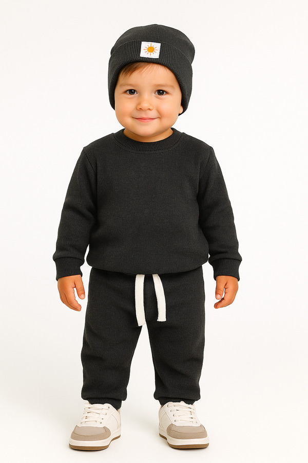 AKİF GİYİM Pamuklu Yumuşacık Bereli 3'Lü Takım Antrasit