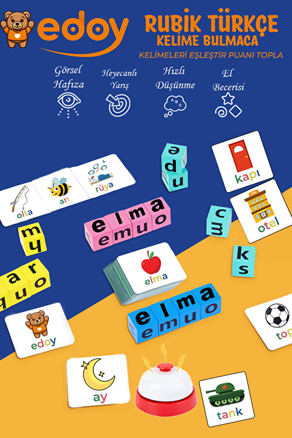 edoy Rubik Türkçe Puzzle Ile Eğlence | Görsel Hafızayı Test Etmek Için Bir Kutu Oyunu Oyuncağı