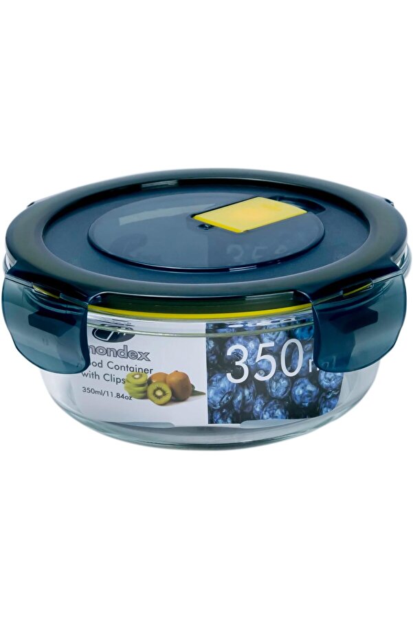 erorex-Borosilicate Glass Round Food Saver 350Ml Capacity, Openable Secure Air Vent, Silicone Seal, 1
