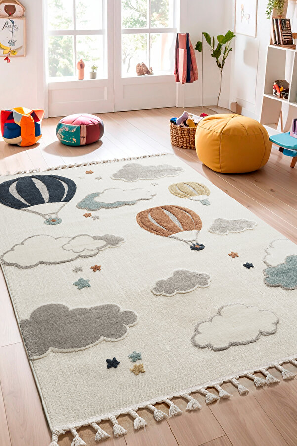 ESSENSE HOME & LİVİNG TİNKY Yumuşak Bukleli Yumuşak Peluş Post Shaggy Krem Çocuk Odası Oturma Odası Salon Mutfak Halısı