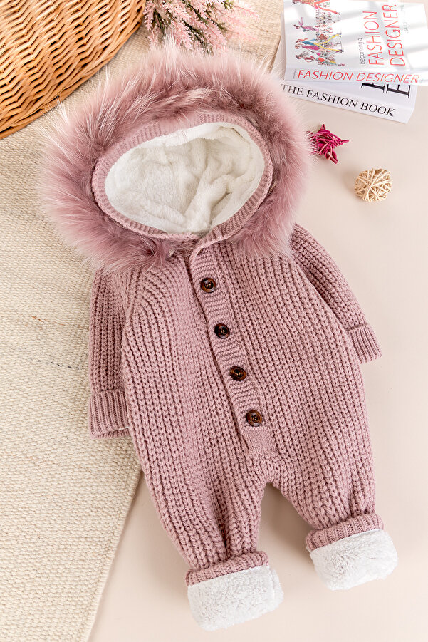 Babymod Triko Örgü Kışlık İçi Welsoft Astarlı Kapüşonlu Kız/Erkek Bebek Tulum