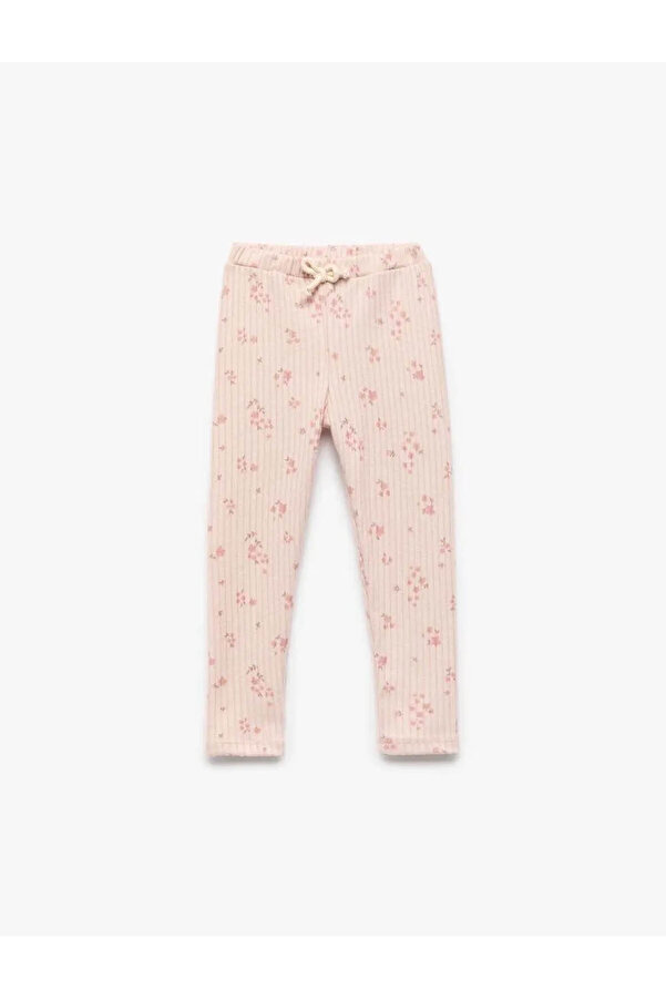 Koton Beli Bağcıklı Kaşkorse Çiçekli Bej Kız Bebek Tayt 6Wmg40040Ak