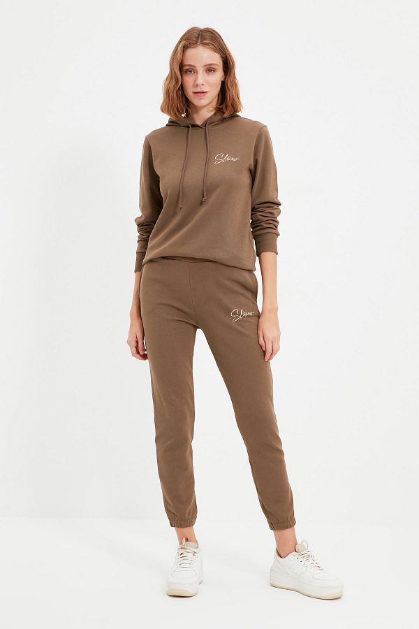 Trendyol Collection Mink 100 Organic Cotton Basic Jogger Printed Knitted Thin Sweatpants TWOAW22EA0168 Trendyol