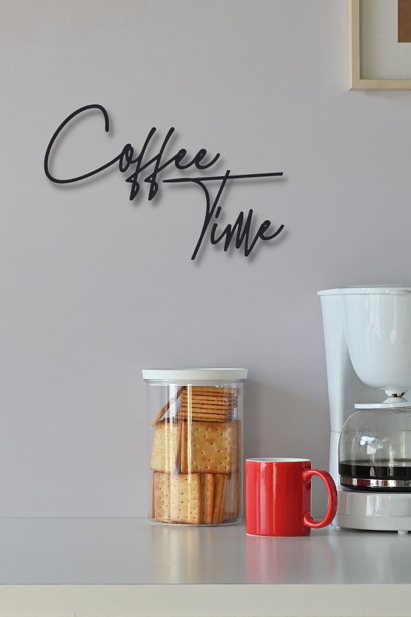 NT Handmade-Black Wooden Coffee Time Coffee Time Wall Decoration Writing Wall Decoration for Kitchen Cafe 45x30 cm Painting 1