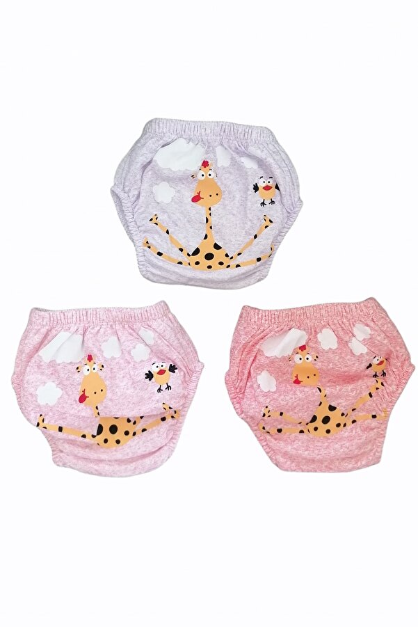 Poope's 3  Lü Zürafa Baskılı Bebek Alıştırma Külot