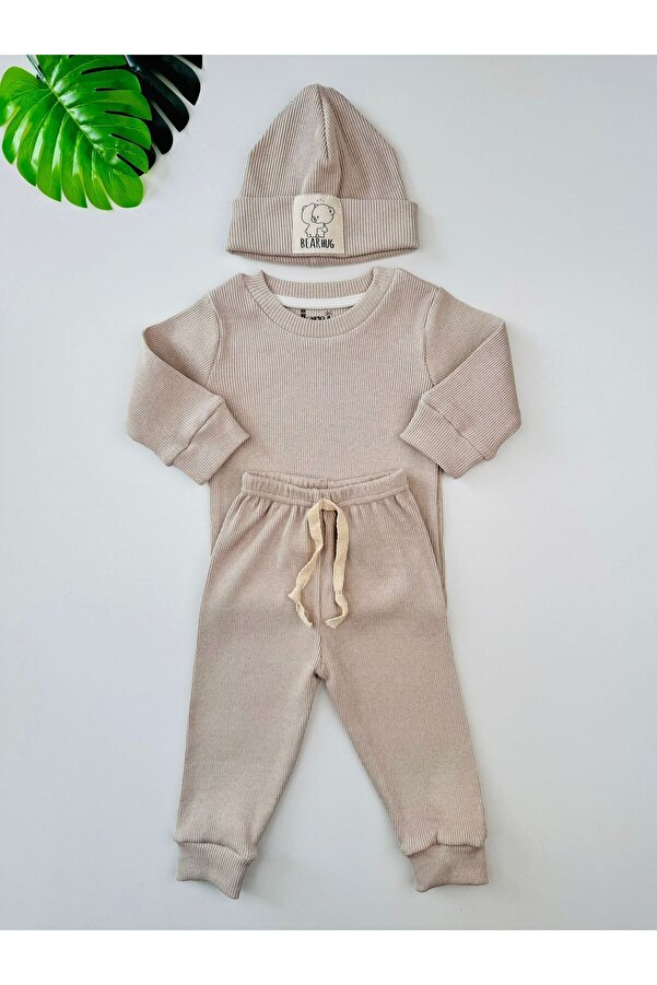 EFU BABY 3'lü Kaşkorse Bereli Pamuklu Unisex Bebek Çocuk Takım