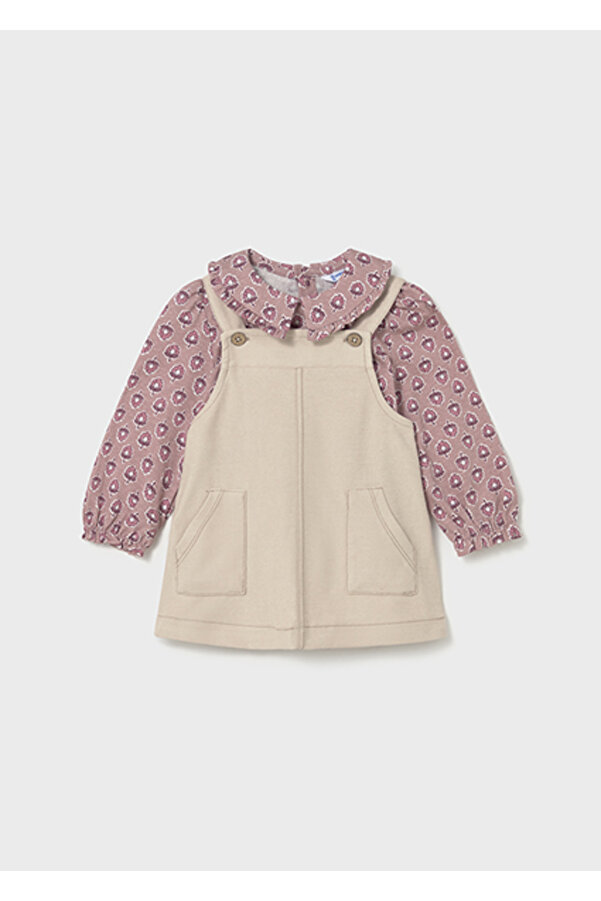 Mayoral Bej Kız Bebek Salopet Elbise ve Bluz Takım 2926