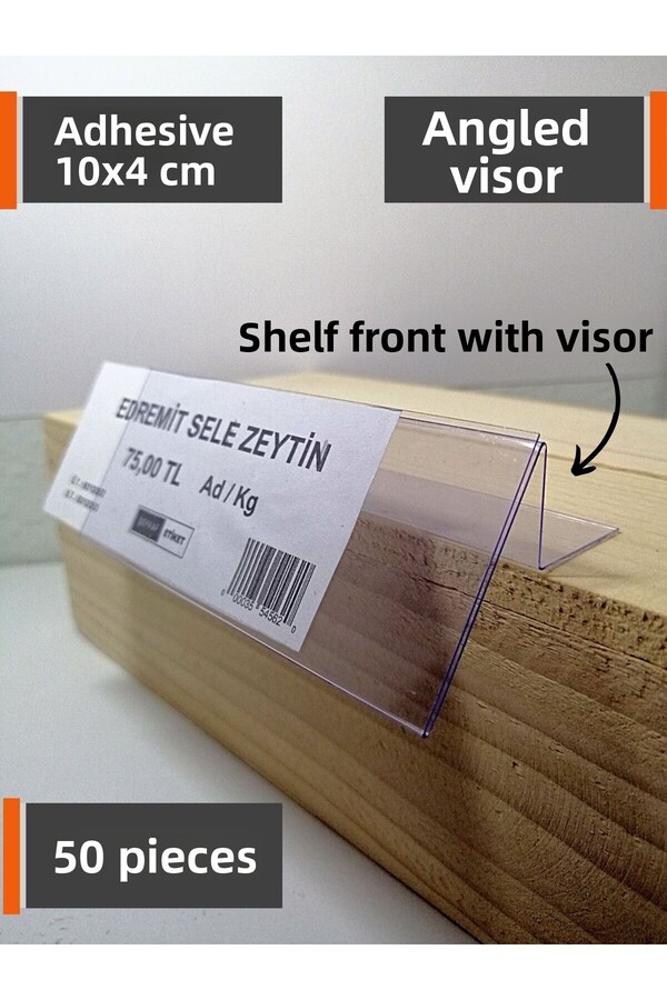 Şeffaf Etiket-50 Pieces Pvc Label Holder 10X4 cm with Adhesive Backing and Shelf Front Visor, Shelf Display Case Label 1