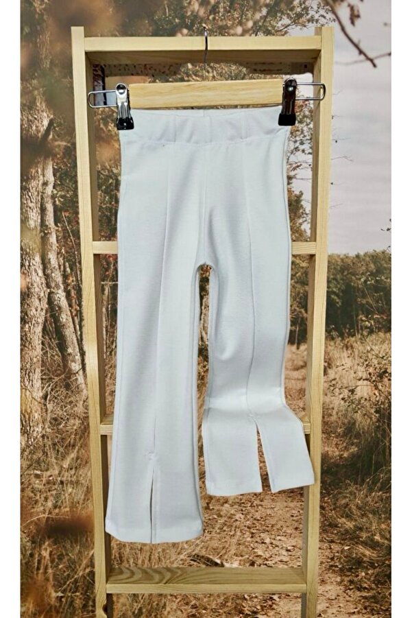 Babyelisco Çocuk önden yırtmaçlı beyaz İspanyol paça tayt