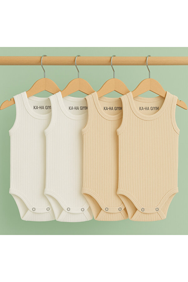 KA-HA Giyim %100 Pamuklu 4'lü Çıtçıtlı Bebek Body Zıbın / Pamuklu Bebek Atlet / Bebek Çıtçıtlı Badi / Organik