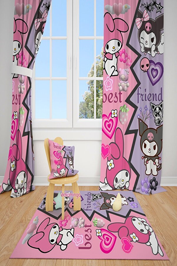 dekomingo BEST FRİENDS KUROMİ MY MELODY BEBEK VE ÇOCUK ODASI FON PERDE  2 KANAT