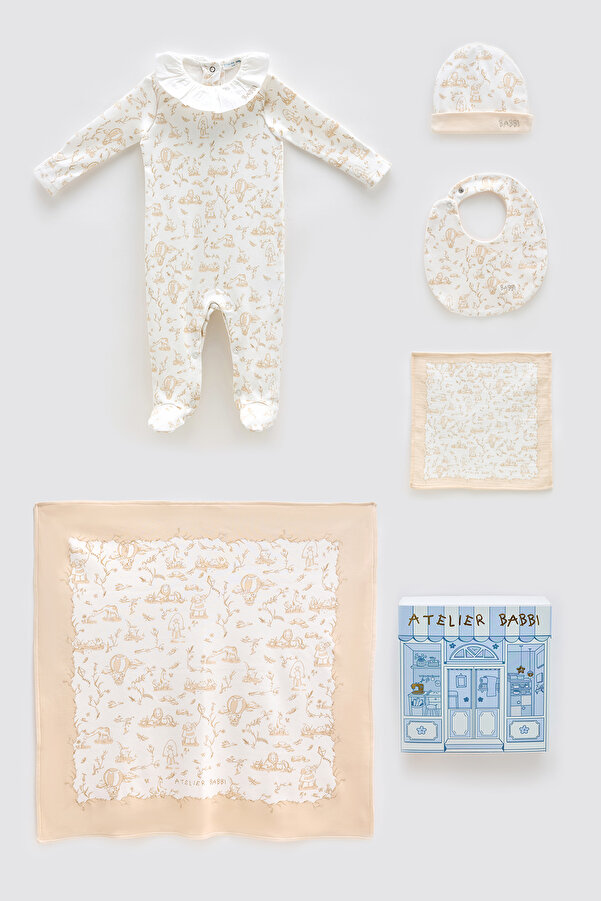 Atelier Babbi %100 Pamuk 5'Li Yenidoğan Seti - Toile De Jouy / Bej