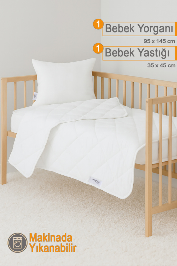 Vionel Home Ecotermo Beyaz Bebek Yorganı 95x145 Cm + 1 Adet 35x45 Bebek Yastığı | Yumuşak & Nefes Alabilen
