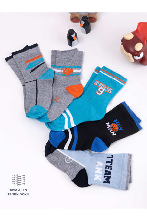 Hobins Sportswear & Company 5 Çift Basket'ci Desenli Bebek Çorap Ve Çocuk Çorabı Özel Basket'ci Serisi