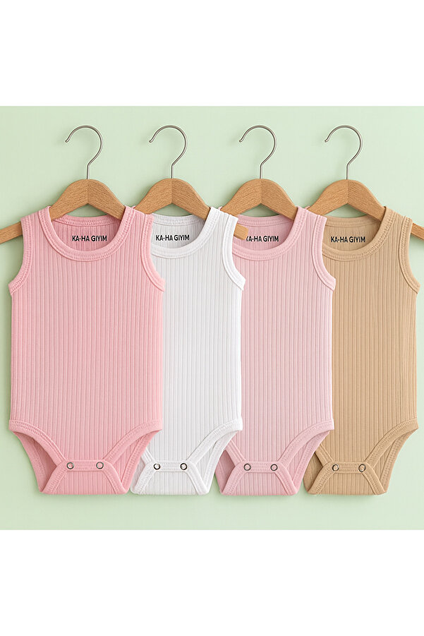 KA-HA Giyim %100 Pamuklu 4'lü Çıtçıtlı Bebek Body Zıbın / Pamuklu Bebek Atlet / Bebek Çıtçıtlı / Organik