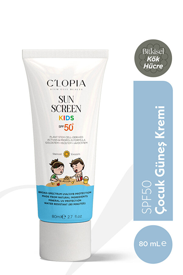 C'LOPIA BEAUTY Çocuk Güneş Kremi SPF 50+ UVA & UVB Koruma Bitkisel Kök Hücre Mineral Fİltre Zinc Oxide