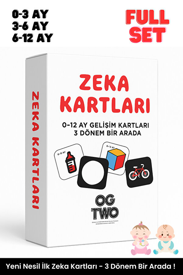 OGTWO 3 Dönem Bir Arada Bebeğimin İlk Zeka Kartları 0-12 Ay Yenidoğan Geliştirici Eğitici Kart Seti
