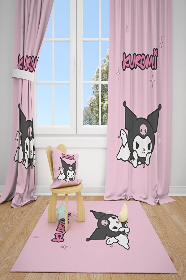 dekomingo KUROMİ PEMBE ÇOCUK VE BEBEK ODASI 2 KANAT FON PERDE