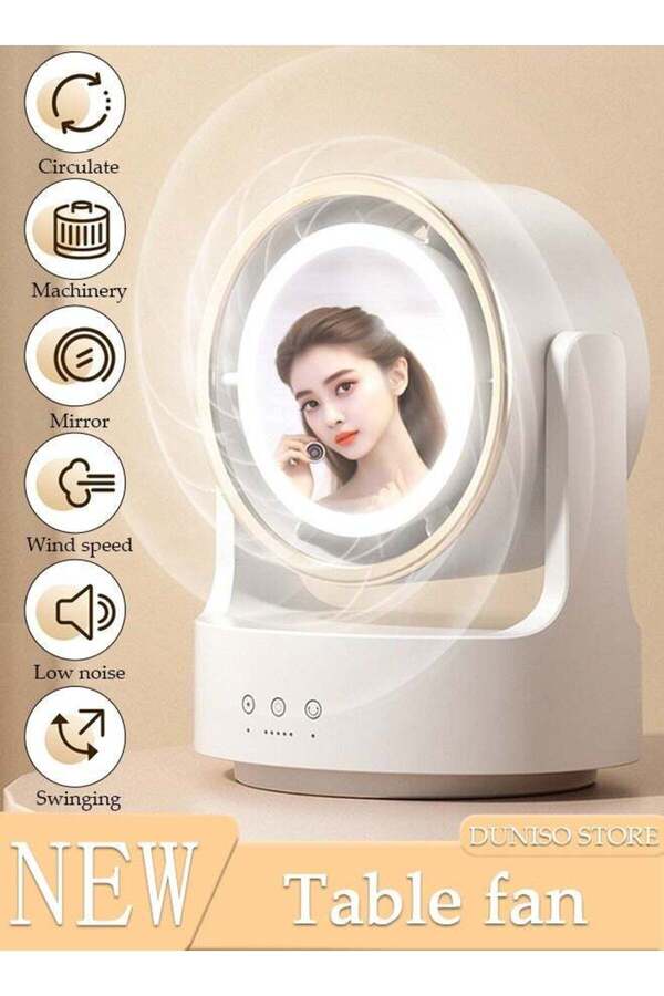 fun zone-DUNISO Multifunction Table Fan With Mirror, Rechargeable Battery Operated Fan with LED Light 1