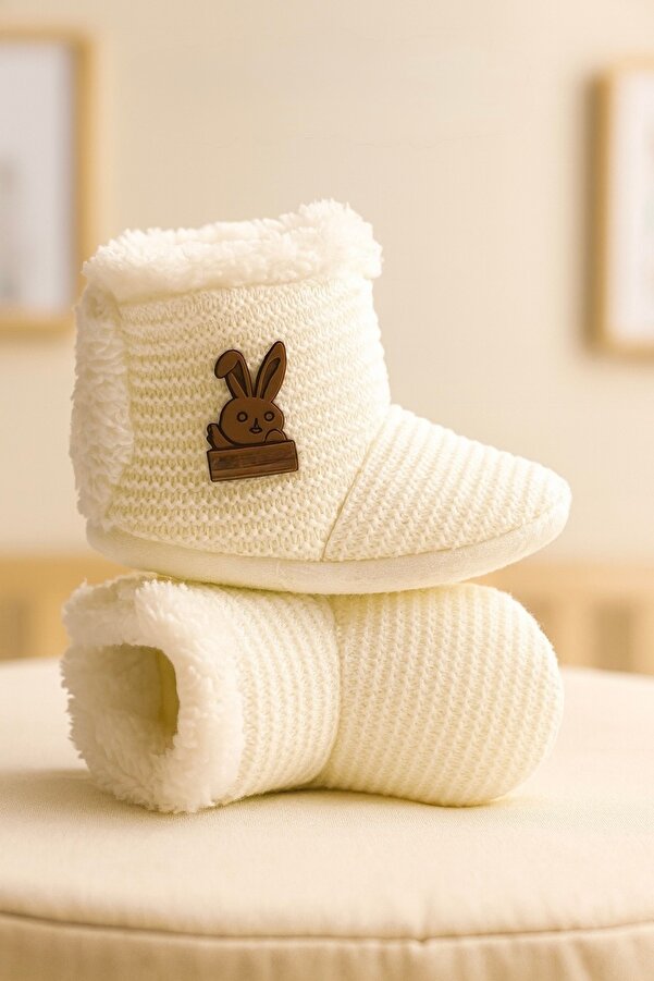 eradkids Premıum Örme Peluş Bebek Tüylü Kaymaz Taban Patik 0-9 Ay Panduf / Ev Botu