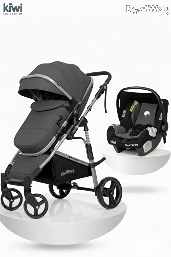 Kiwi Bestway All In One Travel Sistem Iskandinav Tasarım Bebek Arabası, Oto Koltuğu - Gri