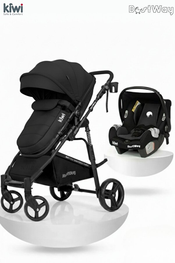 Kiwi Bestway All In One Travel Sistem Iskandinav Tasarım Bebek Arabası, Oto Koltuğu- Siyah
