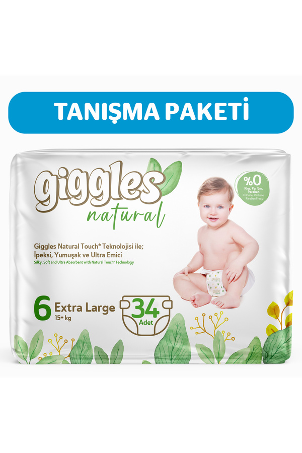 giggles Natural 6 Numara Juniour Plus Pamuklu Bebek bezi 34 Adet