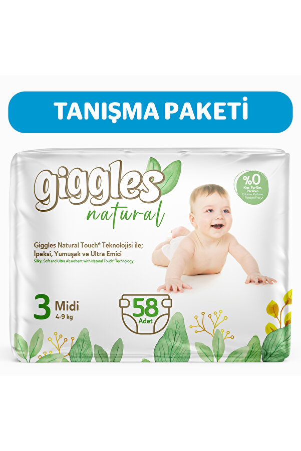 giggles Natural 3 Numara Midi Pamuklu Bebek bezi 58 Adet