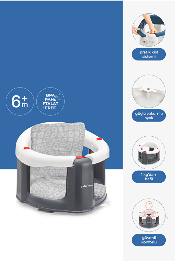 Babyjem Önden Açılır Mama Oturağı & Mama Oturağı Gri Kareli Minder - 2Li Set Beyaz