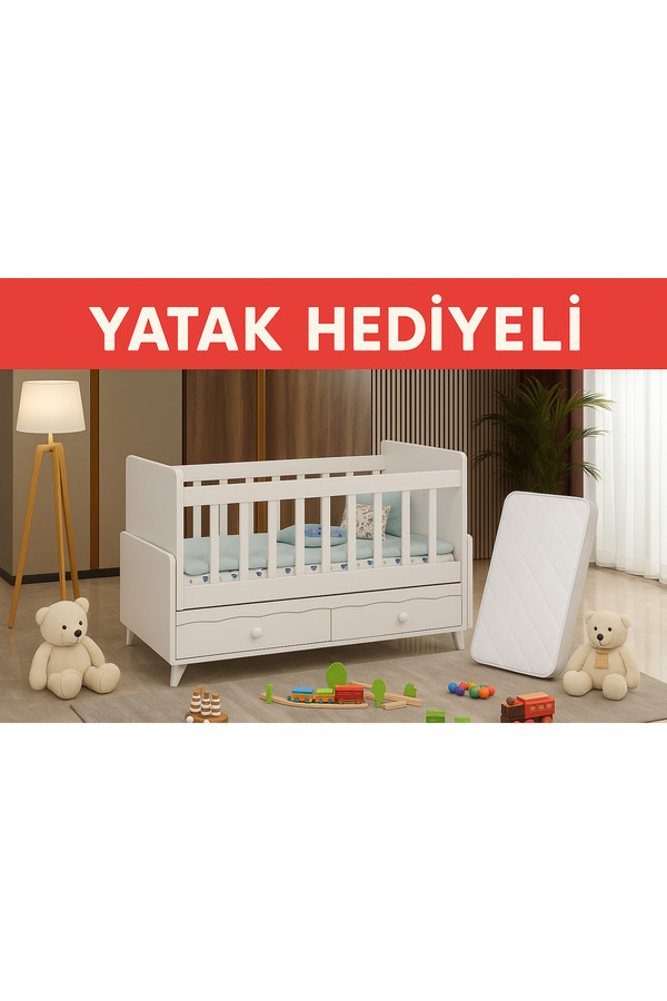 BANANA BABY Yatak Hediyeli 60*120 Anneyanı Sallanır Iki Çekmeceli Beşik