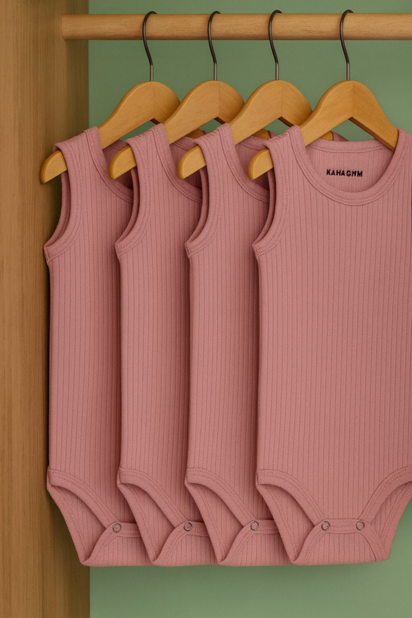 KA-HA Giyim %100 Pamuklu 4'lü Çıtçıtlı Bebek Body Zıbın / Pamuklu Bebek Atlet / Bebek Çıtçıtlı / Organik