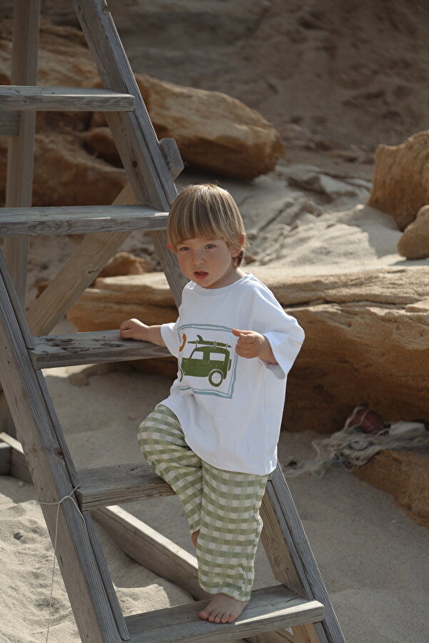 DoDo'S Baby Yeşil Beyaz Ekose Desenli Müslin Kız,Erkek Bebek,Çocuk Pantolonu – Yumuşak Kumaş, Rahat Kalıp”