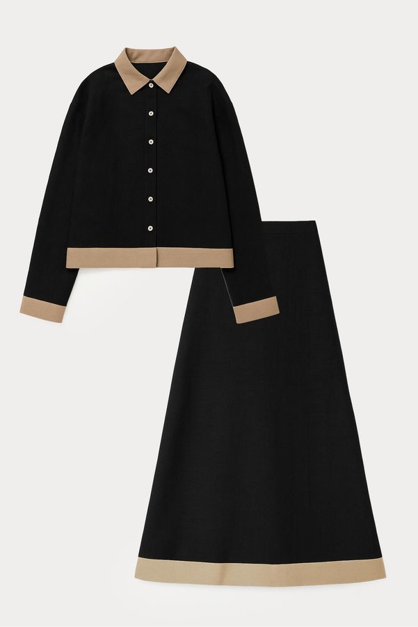 Touche Prive 100% Cotton Textured Shirt Skirt Set