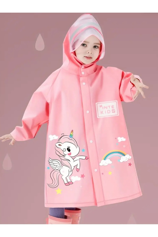 seyuse Çocuk Yağmurluk Pembe Unicorn  Su Geçirmez Çocuk Yağmurluğu