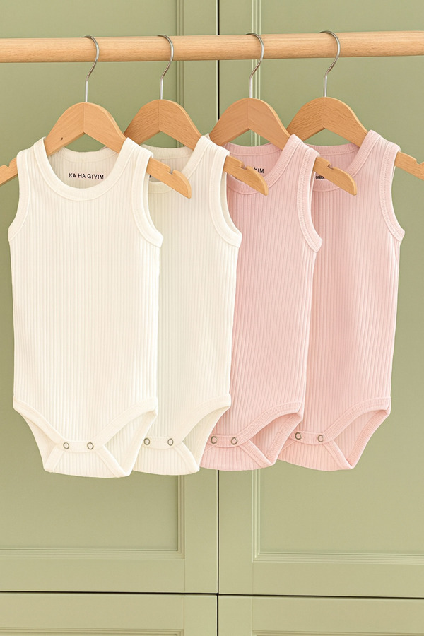 KA-HA Giyim %100 Pamuklu 4'lü Çıtçıtlı Bebek Body Zıbın / Pamuklu Bebek Atlet / Bebek Çıtçıtlı Badi / Organik