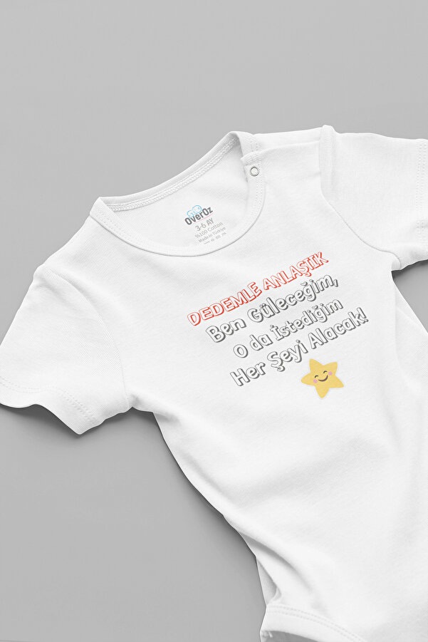 Overoz Dede Yazılı Zıbın Baskılı Kısa Kollu Çıtçıtlı Bebek Body Badi Zıbın Tulum 5913