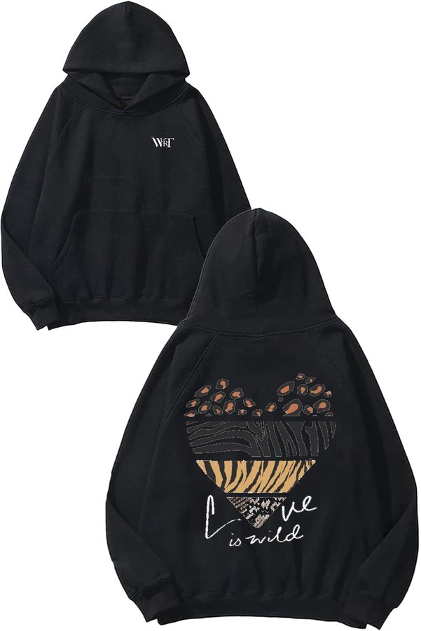 THEWERT Leopard 2 Design Back Printed Black Hooded Sweatshirt